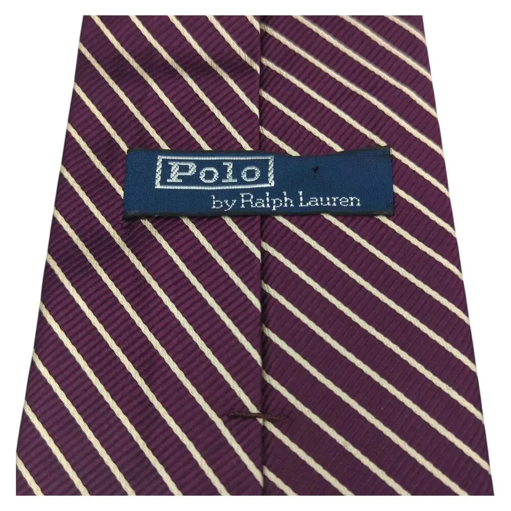 Polo Ralph Lauren Silk Tie Repp Striped Necktie Purple White Vintage 55